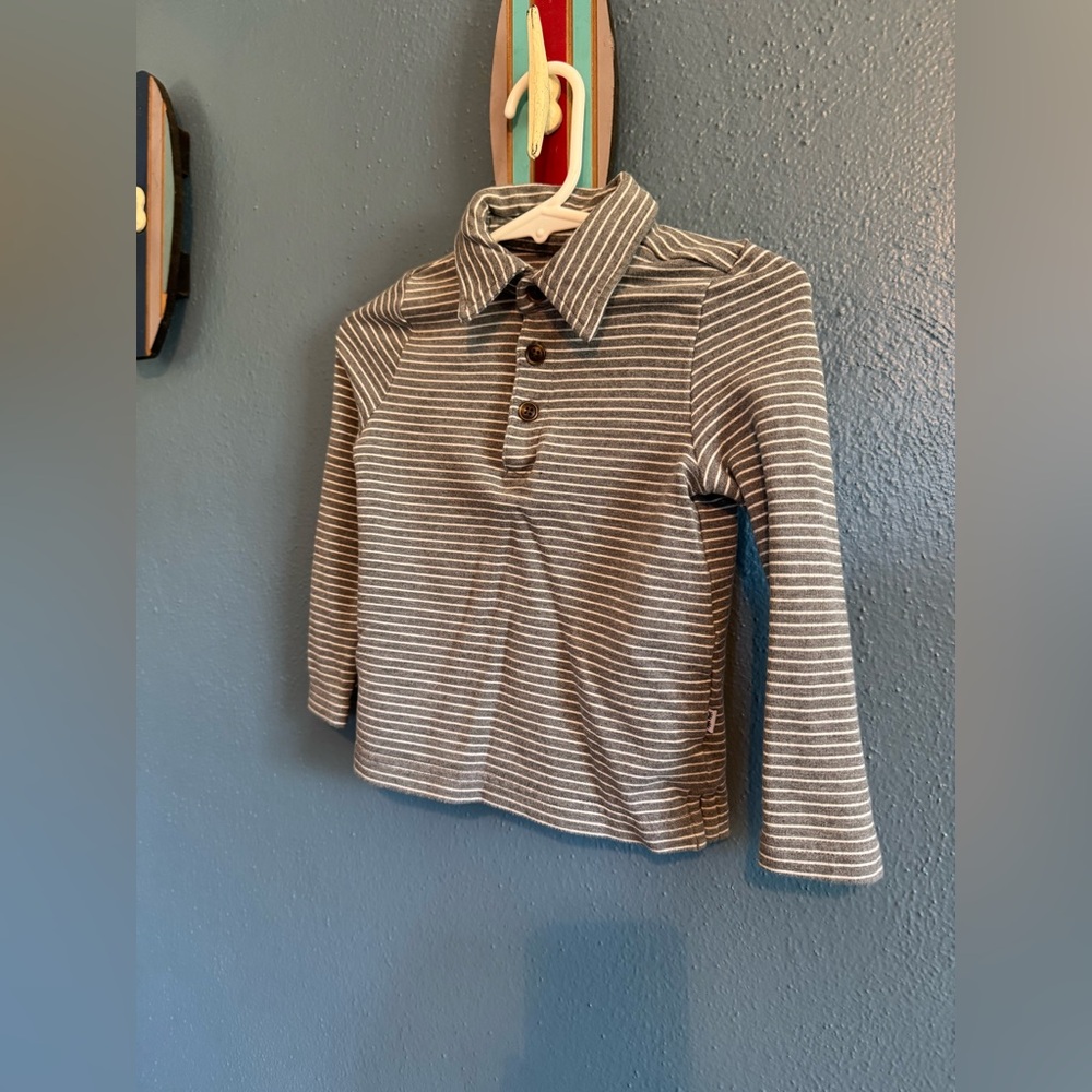 Charcoal heather striped polo long sleeve Little Sleepies